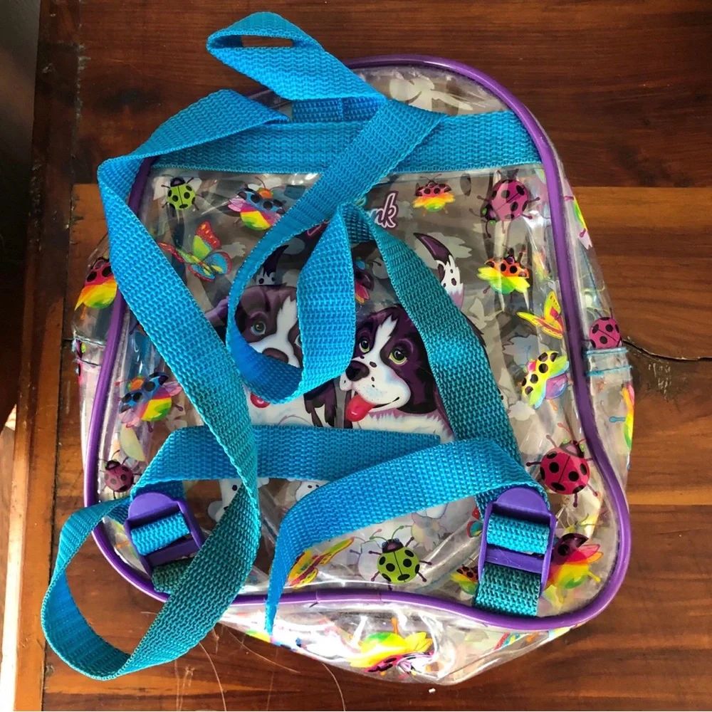 Vintage LISA FRANK  1990s Backpack Clear Spaniel Puppies Dogs And Bug